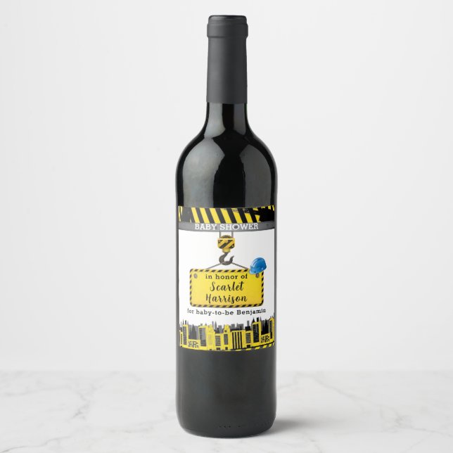 Étiquette Pour Bouteilles De Vin Baby shower en construction (Devant)