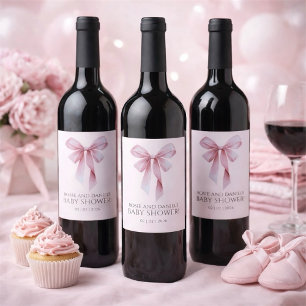 Étiquette Pour Bouteilles De Vin Baby Shower Fille Ruban Rose Tendre