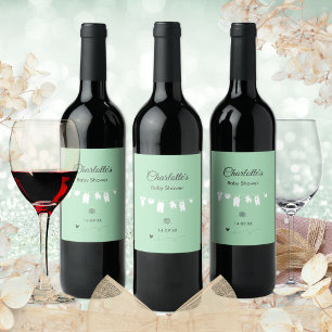 Étiquette Pour Bouteilles De Vin Baby Shower Minimaliste Vert Menthe Genre Neutre