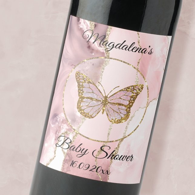 Étiquette Pour Bouteilles De Vin baby shower papillon rose (Créateur téléchargé)