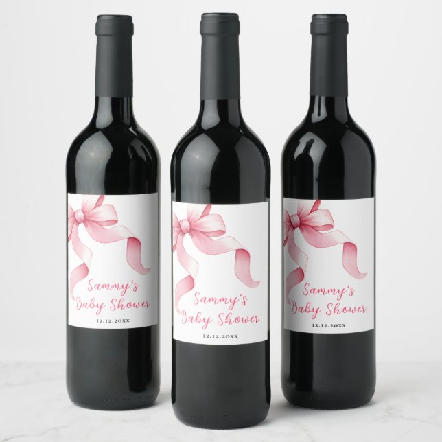 Étiquette Pour Bouteilles De Vin Baby shower rose Coquette Bow (Bouteilles)