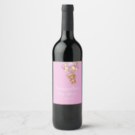 Étiquette Pour Bouteilles De Vin Baby shower rose Teddy Bear