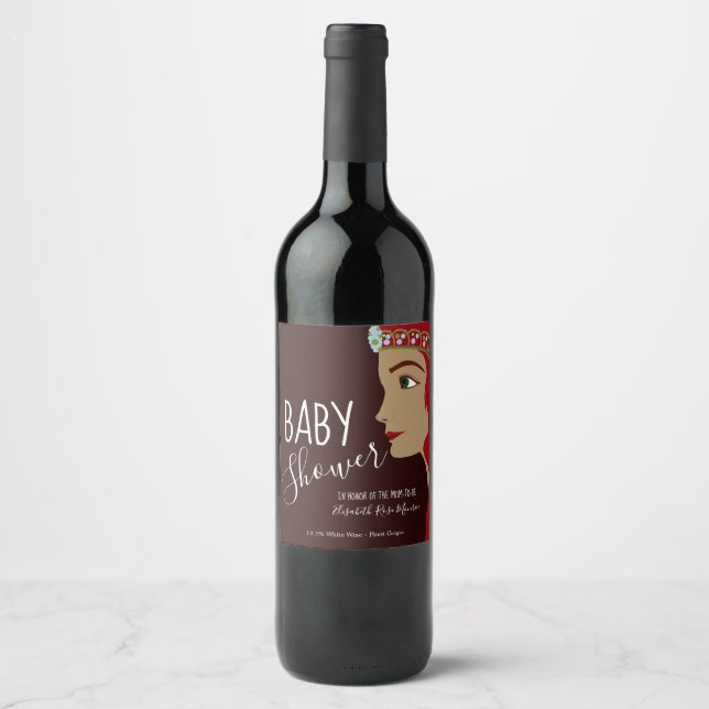 Étiquette Pour Bouteilles De Vin Baby shower rouge Princesse (Devant)
