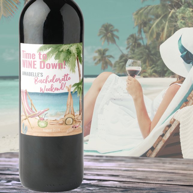 Étiquette Pour Bouteilles De Vin Bachelorette de Cute Beach (Cute Beach Bachelorette Party Wine Label)