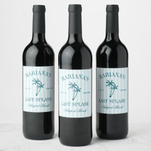 Étiquette Pour Bouteilles De Vin Bachelorette dernière Planche Bleue Palmiers Turqu