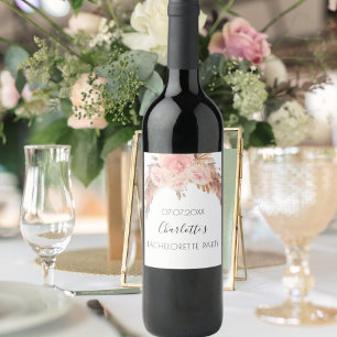 Étiquette Pour Bouteilles De Vin Bachelorette party blush rose floral pampas grass