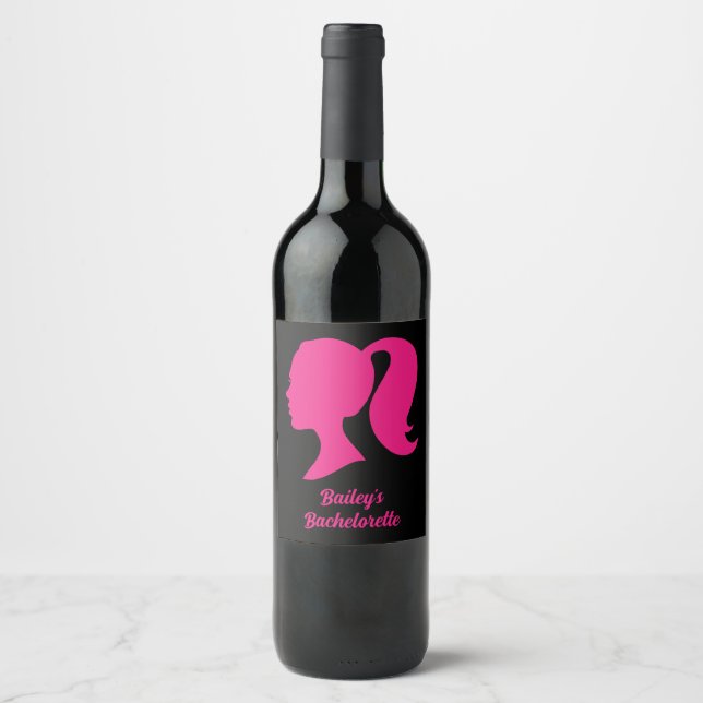 Étiquette Pour Bouteilles De Vin Bachelorette rose et noire (Devant)