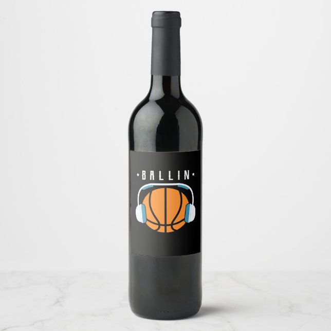 Étiquette Pour Bouteilles De Vin Ballon Basket-ball Art (Devant)