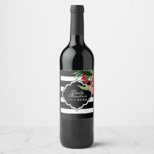 Étiquette Pour Bouteilles De Vin Bandes Et Fleurs Noires - Graduations
