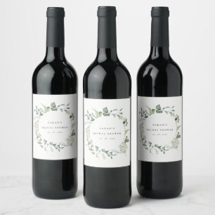 Étiquette Pour Bouteilles De Vin Baptême de mariage aquarelle eucalyptus botanique