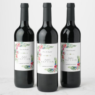 Étiquette Pour Bouteilles De Vin Baptême du cadre floral tropical exotique hawaïen