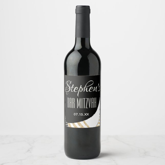Étiquette Pour Bouteilles De Vin Bar Bat mitzvah Gold Tallit Wine BotÉtiquette (Devant)