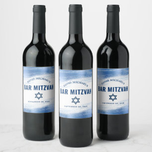 Étiquette Pour Bouteilles De Vin Bar Mitzvah Marine Typographie Blue Foil Bold Mode