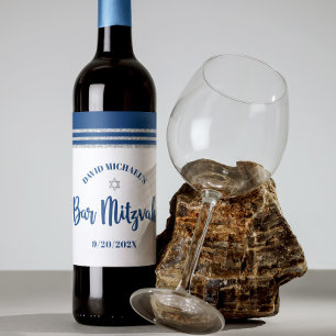 Étiquette Pour Bouteilles De Vin Bar Mitzvah Moderne Tallit Bleu Marine Argent Écri