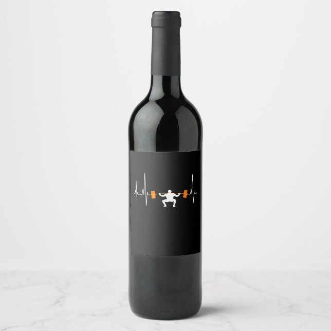 Étiquette Pour Bouteilles De Vin Barbell Weightlifting Heartbeat (Devant)