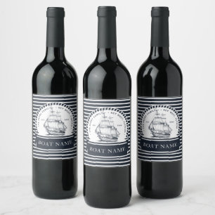 Étiquette Pour Bouteilles De Vin Bateau moderne bleu marine