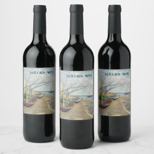 Étiquette Pour Bouteilles De Vin Bateaux de pêche sur la plage par Vincent Van Gogh