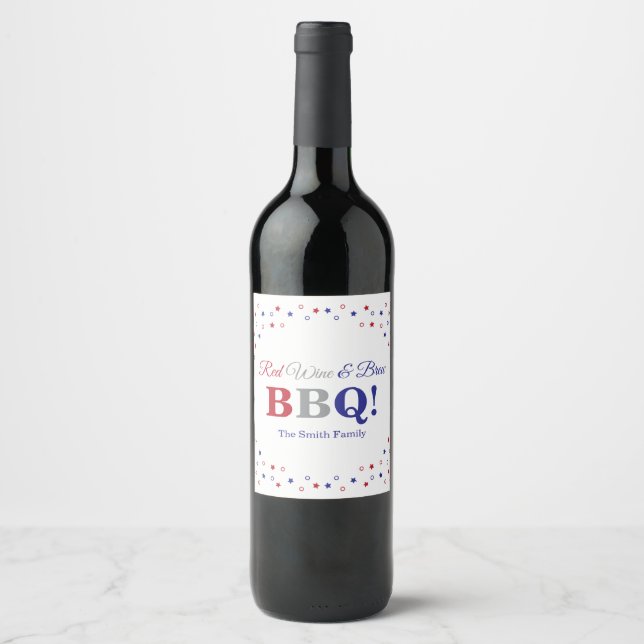 Étiquette Pour Bouteilles De Vin BBQ Vin Rouge & Brasserie (Devant)