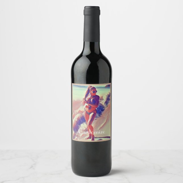 Étiquette Pour Bouteilles De Vin Beach Girl Thunder_Cove (Devant)