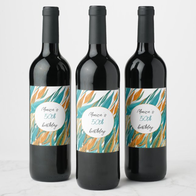 Étiquette Pour Bouteilles De Vin Beau Aquarelle Turquoise Orange (Bouteilles)