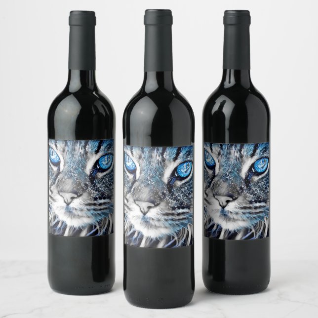Étiquette Pour Bouteilles De Vin Beau chat aux yeux bleus (Bouteilles)