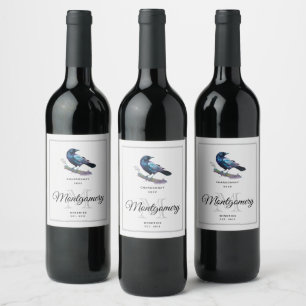 Étiquette Pour Bouteilles De Vin Beau corbeau sur un arbre Branche vinification