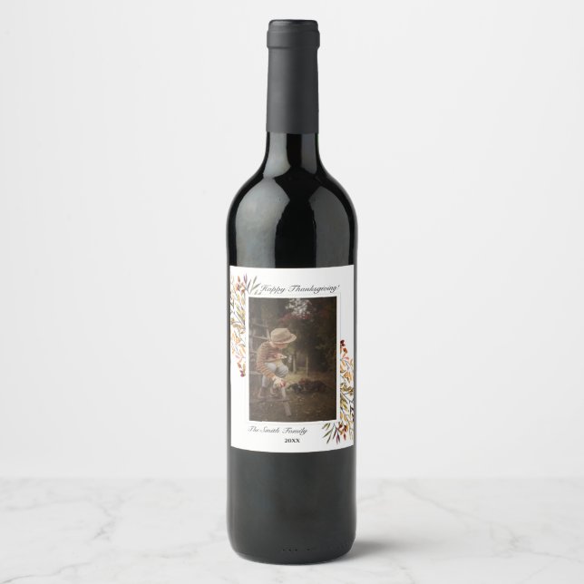 Étiquette Pour Bouteilles De Vin Beau feuillage d'automne Thanksgiving Photo (Devant)