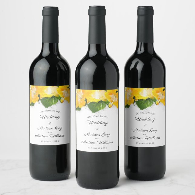 Étiquette Pour Bouteilles De Vin Beau Hibiscus Jaune Mariage d'art (Bouteilles)