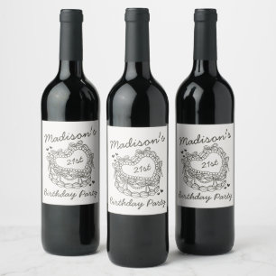 Étiquette Pour Bouteilles De Vin Beige Bow Retro Coquette gâteau Coquette Anniversa