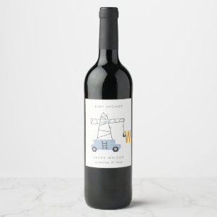 Étiquette Pour Bouteilles De Vin Belle construction grue Boy's Urban Baby shower
