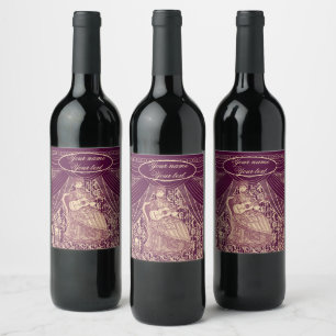 Étiquette Pour Bouteilles De Vin Belle dame avec guitare