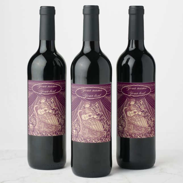 Étiquette Pour Bouteilles De Vin Belle dame avec guitare (Bouteilles)