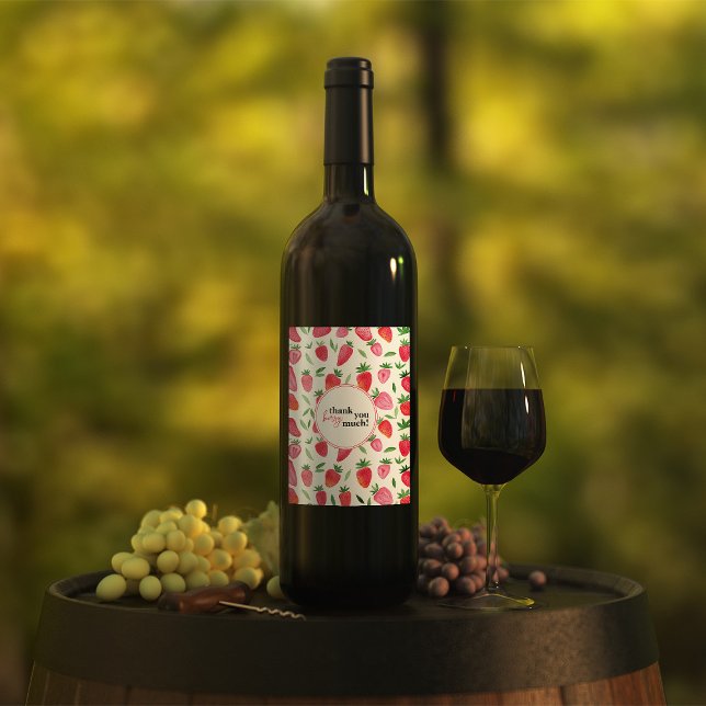 Étiquette Pour Bouteilles De Vin Belle fraises d'aquarelle motif merci (Créateur téléchargé)