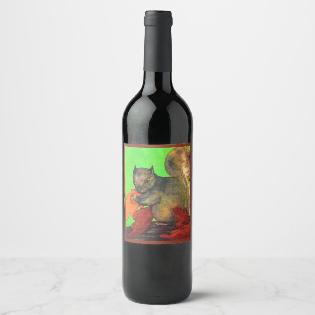Étiquette Pour Bouteilles De Vin belle impression d'écureuil (Devant)