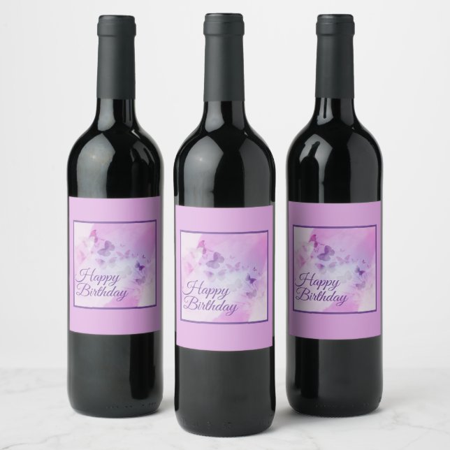 Étiquette Pour Bouteilles De Vin Belle Papillons pourpres Anniversaire (Bouteilles)