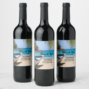 Étiquette Pour Bouteilles De Vin Belle plage tropicale avec bateau à rames