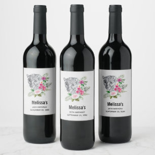 Étiquette Pour Bouteilles De Vin Belle Tête de léopard à Watercolor Party