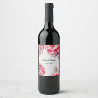 Étiquette Pour Bouteilles De Vin belles fleurs de pivoines roses