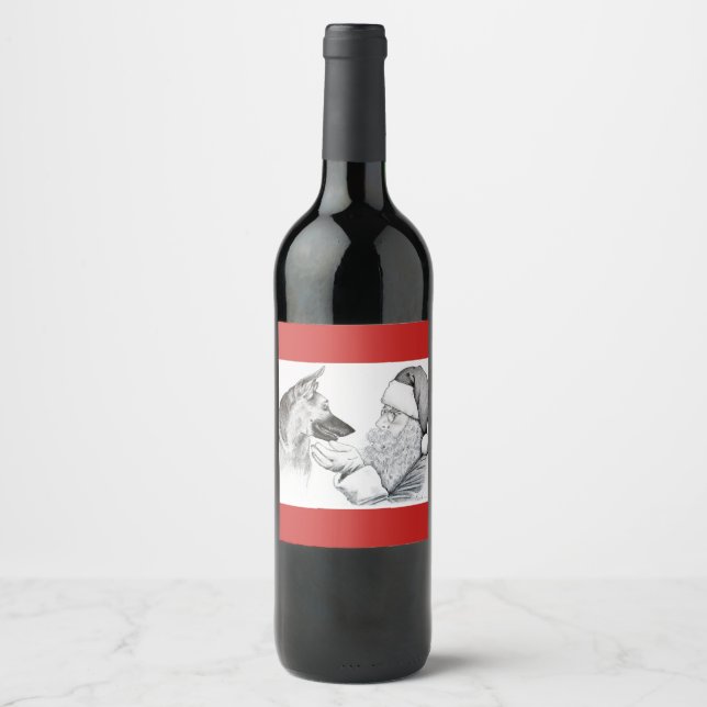 Étiquette Pour Bouteilles De Vin Berger allemand et Noël du Père Noël (Devant)