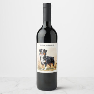 Étiquette Pour Bouteilles De Vin Berger australien Tricolore noir Chien australien