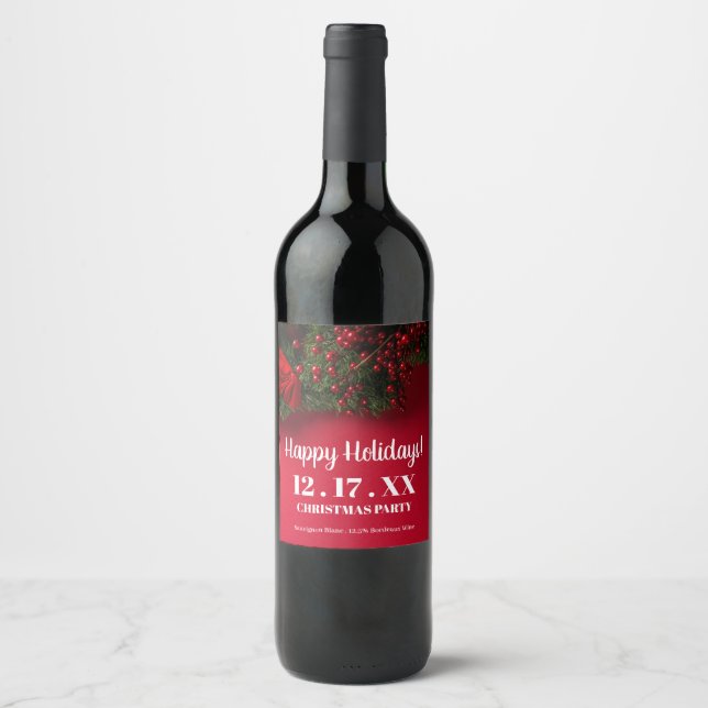 Étiquette Pour Bouteilles De Vin Berries rouges et mélètte, Noël (Devant)