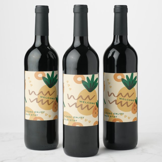 Étiquette Pour Bouteilles De Vin Bienvenue  | Ananas moderne | Location vacances (Bouteilles)