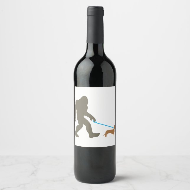 Étiquette Pour Bouteilles De Vin Bigfoot Walking Dachshund Sasquatch Doxie Chig Cad (Devant)