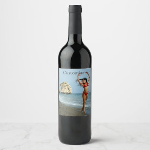Étiquette Pour Bouteilles De Vin Bikini Model Dancing Thunder_Cove