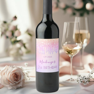 Étiquette Pour Bouteilles De Vin Birthday rainbow rose gold glitter pink sparkle