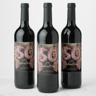 Étiquette Pour Bouteilles De Vin Black and Rose Gold Parties scintillant 50e annive