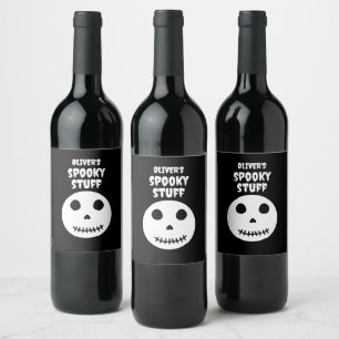 Étiquette Pour Bouteilles De Vin Black Éffrayant Stuff Halloween Crâne
