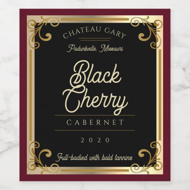 Étiquette Pour Bouteilles De Vin Black gold homemade wine personalized wine label (Étiquettes simples)