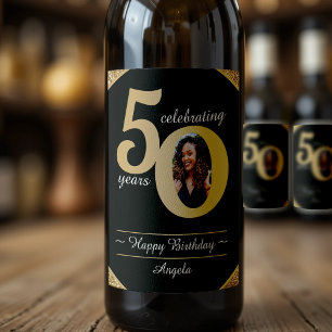Étiquette Pour Bouteilles De Vin Black & Gold Parties scintillant 50 Cinquante ans 