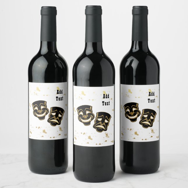 Étiquette Pour Bouteilles De Vin Black Gold Parties scintillant Comédie et Tragédie (Bouteilles)